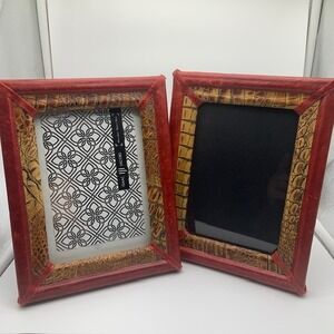 Isaac Jacobs Set of 2 Faux Leather Crocodile Picture Frames Red Brown Safari 4x6
